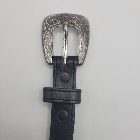 Justin Belt Women 36 Black Leather Skinny Western Engraved Buckle Concho Cowgirl main image 7